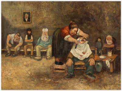 Bradobrei.84.Jean Veber.At the Barber Shop, 1900.PNG