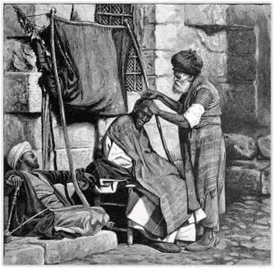 Bradobrei.103.Street Barber's Stall, Damascus  Wilson. Charles William.PNG