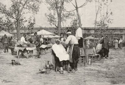 Bradobrei.150.Open-air barbers, Istanbul.Fausto Zonaro.jpg