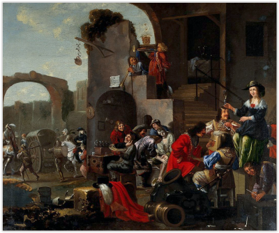 Bradobrei.156.A barber and a surgeon attending to soldiers.Hieronymus Janssens.PNG