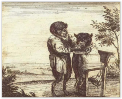Bradobrei.197.Ein Affe rasieren eine Katze Quirin Boel, David Teniers.PNG