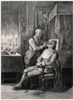 Bradobrei.201.A barber shaving a man in a candlelit bedroom.Theodor Hosemann.PNG